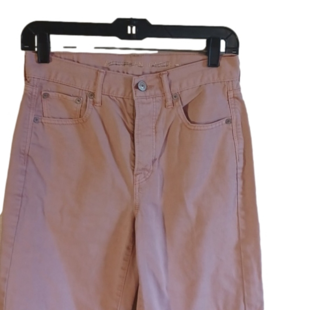 American Eagle Size 0 high waisted,  freyed hem jeans. Pinkish/ rose . - Picture 2 of 12